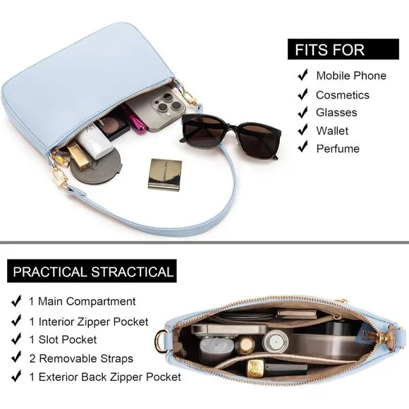 Women B Blue Retro Vegan Leather Polyester Lining Classic Clutch Tote HandBag - Picture 3 of 7